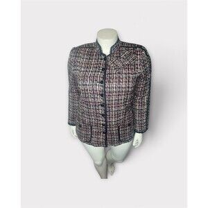 Carole Little Womens Blazer 1X Silk Blend Jacket Tweed Old Money Classic Elegant